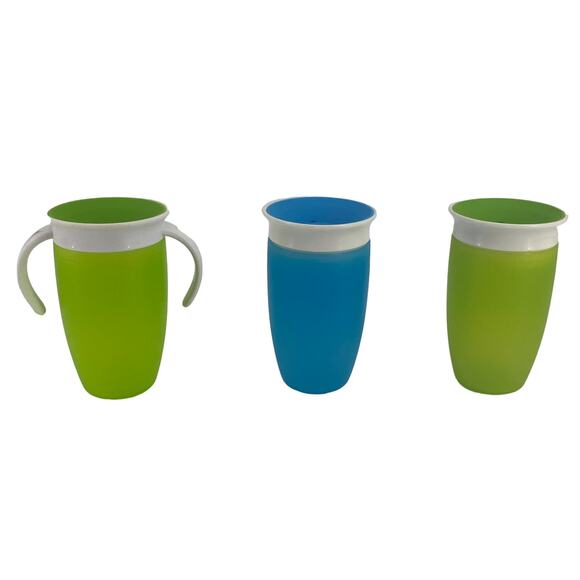 Lot of 3 Munchkin Miracle 360  green blue Trainer Spoutless Sippy Cups - Picture 1 of 5